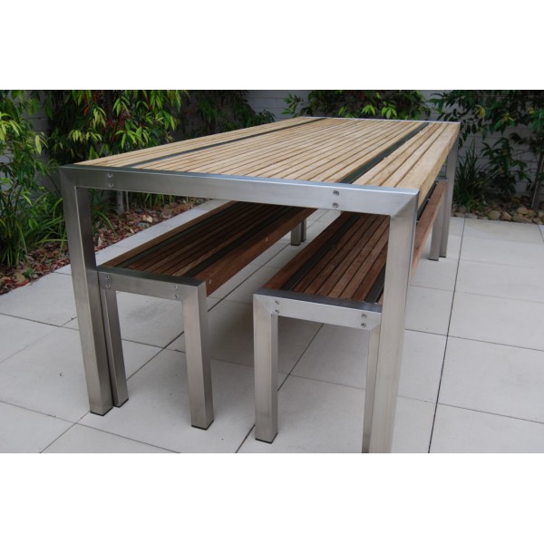 Teak and SS Dining bench 225cm