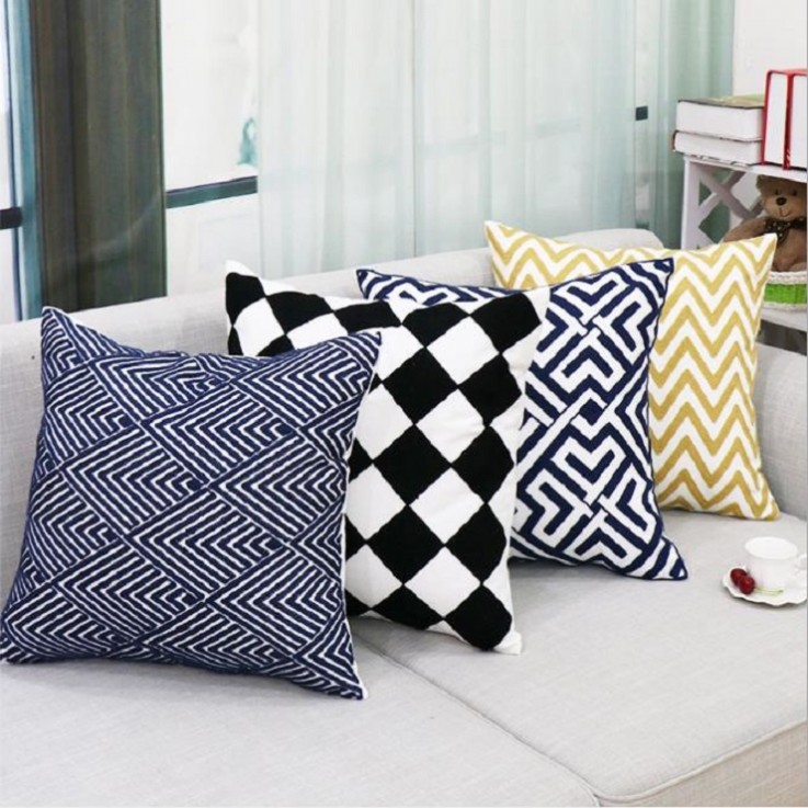 Geometric Pattern Cotton Pillow Case Embroidery Throw Pillow Cover, Set of 4 Modern Square for Bed Room Home Christmas X 1824