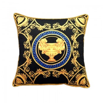 Velvet Throw Lion And Urn Print Black Cushion Cover16