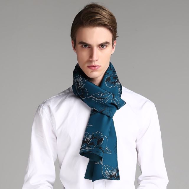 Mens Double-layer 100% Twill Silk 100% Wool Winter Scarf65