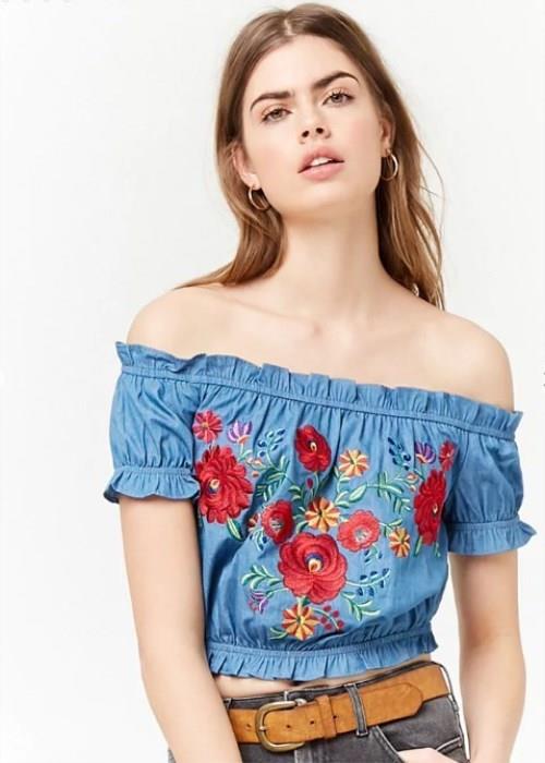 Floral Embroidered Off-the-Shoulder Top7