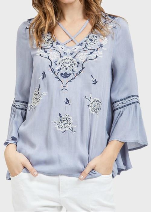 Embroidered Bell-Sleeve Top40