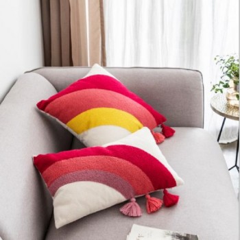 Rainbow Decorative Throw Pillows Cover Tufted with Tassels, Cute Boho Pillow Case for Couch Sofa Bedroom Living Room43