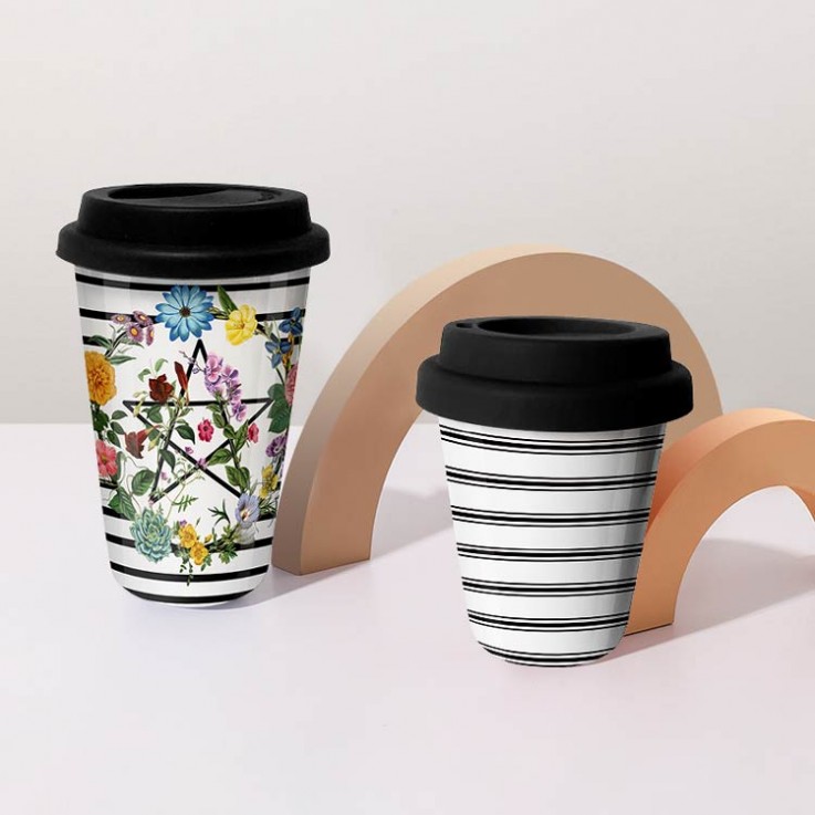 Ceramic Line Pattern Take Away Cup75