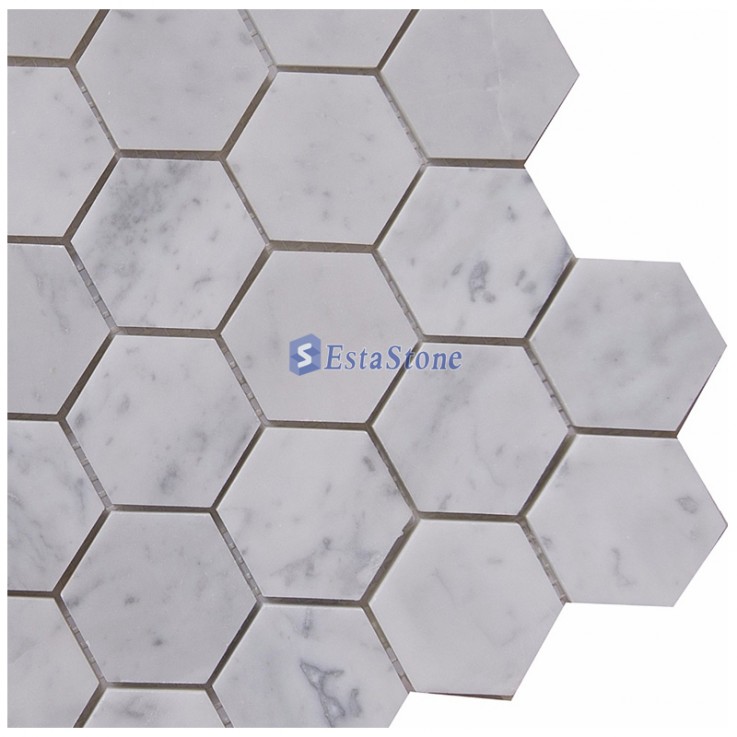 Carrara Mosaic White Marble Hexagon Tile49