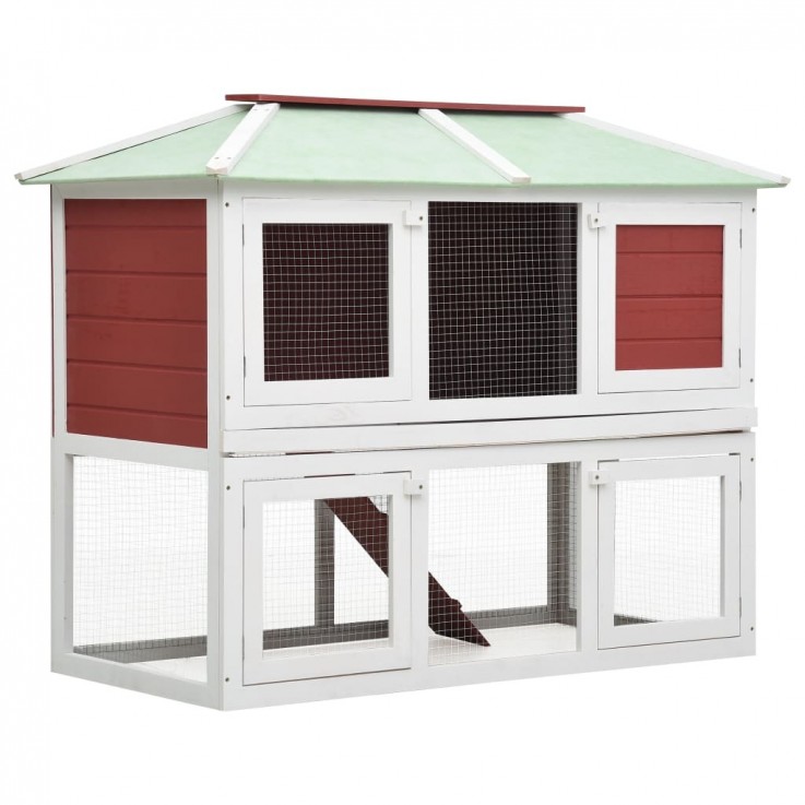 ANIMAL RABBIT CAGE DOUBLE FLOOR RED WOOD