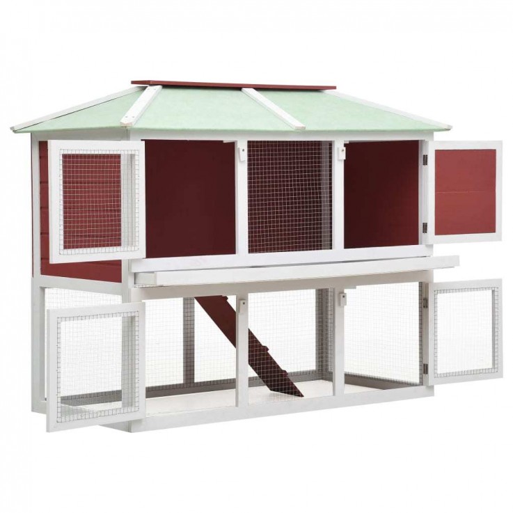 ANIMAL RABBIT CAGE DOUBLE FLOOR RED WOOD