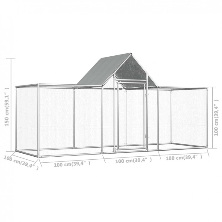 CHICKEN COOP 3X1X1.5 M GALVANISED STEEL