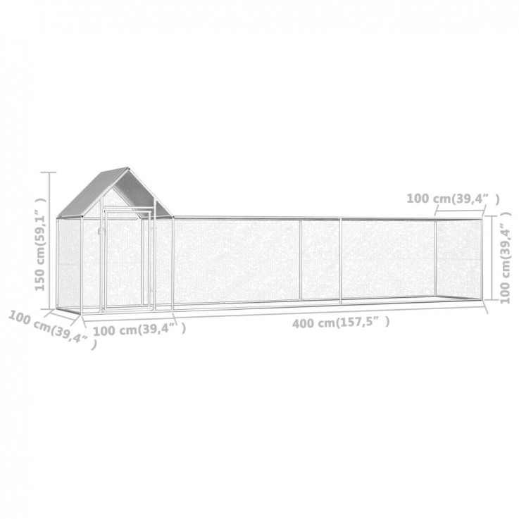 CHICKEN COOP 5X1X1.5 M GALVANISED STEEL