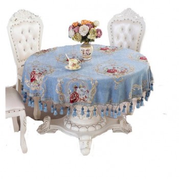 Round Tablecloth Chenille Jacquard Embroidery Fabric Water Resistant Spill-Proof Tablecloths for Wedding Hotel Decoration55