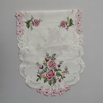 Hot selling for Amazon Embroidered Table Runner with Beautiful Pink Hollow Flowers Table Flag48