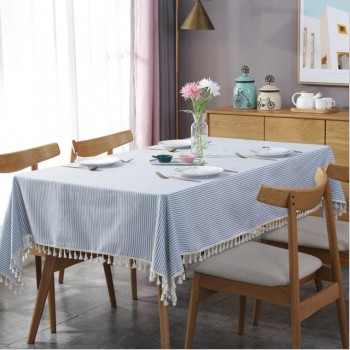 Nordic simple stripe blue cream-colored pinstripe cotton table cloth19