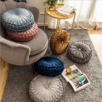 Velvet Pleated Round Pumpkin Throw Pillow Couch Cushion Floor Pillow for Sofa Chair Bed Car Home Decorative24