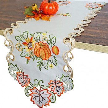 Fall Harvest Table Runners for Thanksgiving,Halloween,Parties,Holidays Table Decoration Cutouts Embroidered Maple Leaves pumpkin21