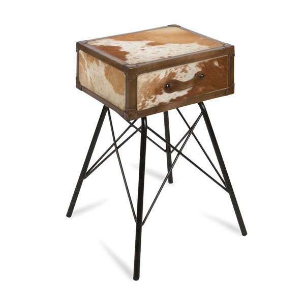 HAYDEN ONE DRAWER COWHIDE BEDSIDE