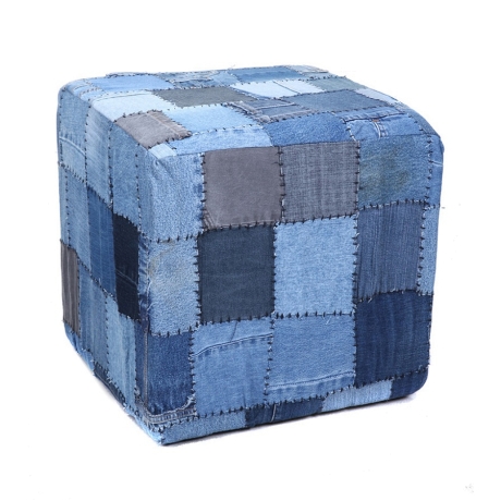 Denim Patchwork Squares Hand Stitched Ot