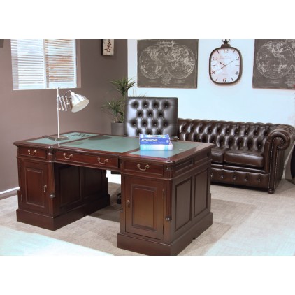 EVERINGHAM DESK GREEN LEATHER 1600 TEA B