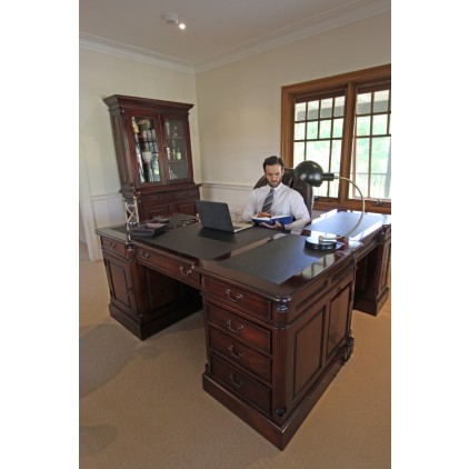 EVERINGHAM DESK WITH RETURN BLACK LEATHE