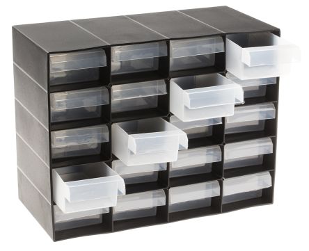 RS Pro Black, PP 20 Drawer Unit, Transpa