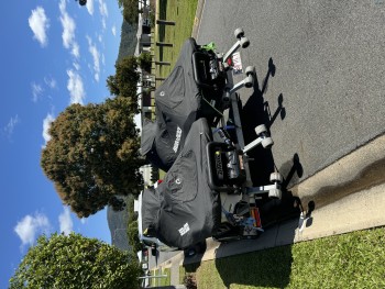 Two Sea-Doo jet Skis on dual trailer