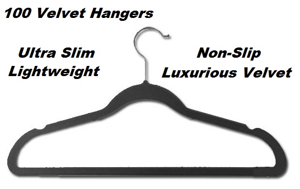 100 Black Space Saving Velvet Coat Hangers  Z2389