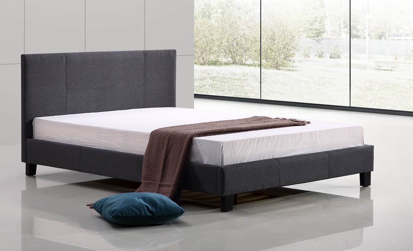 Double Linen Fabric Bed Frame Grey  Z2635