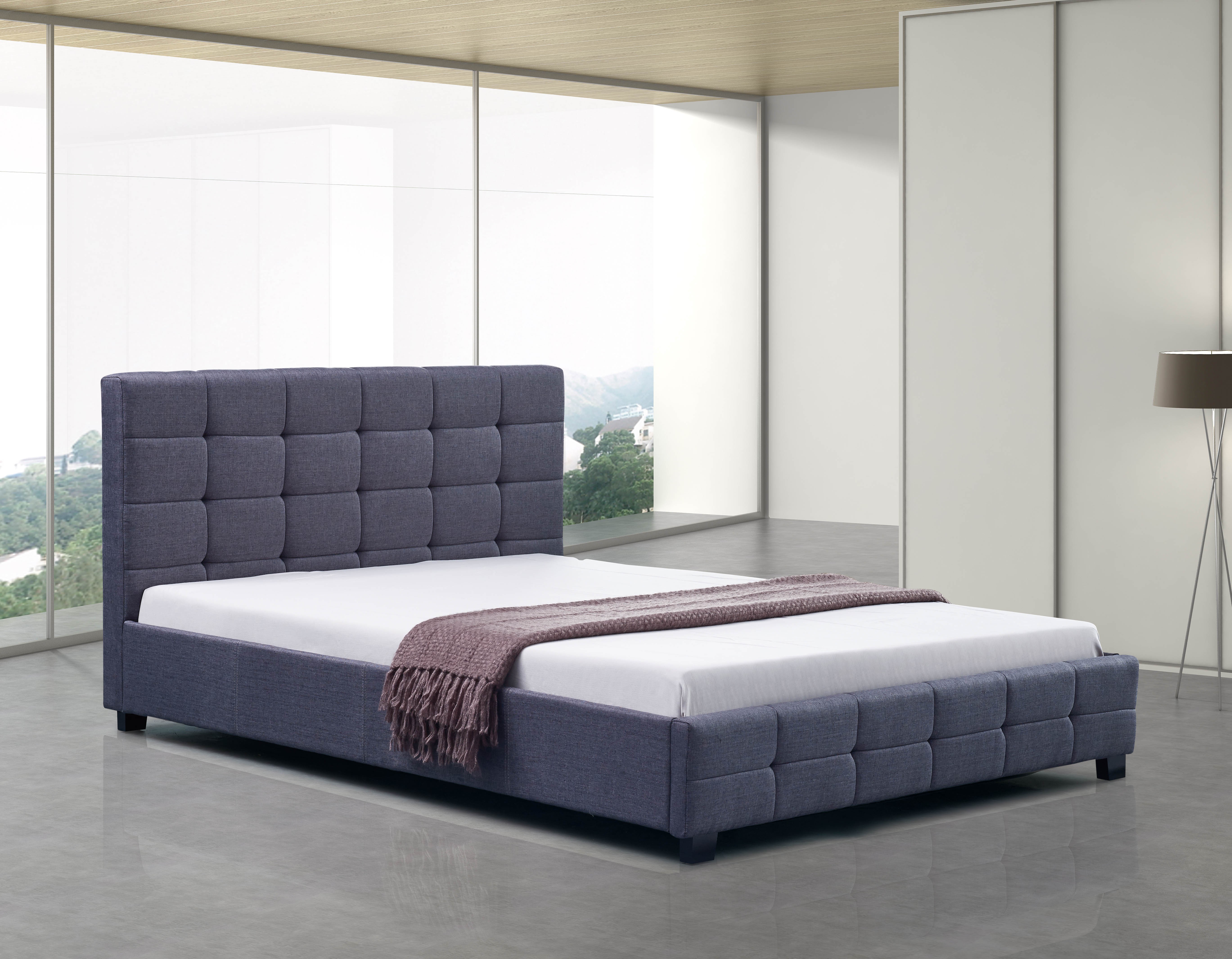 Linen Fabric Double Deluxe Bed Frame Grey  Z2672