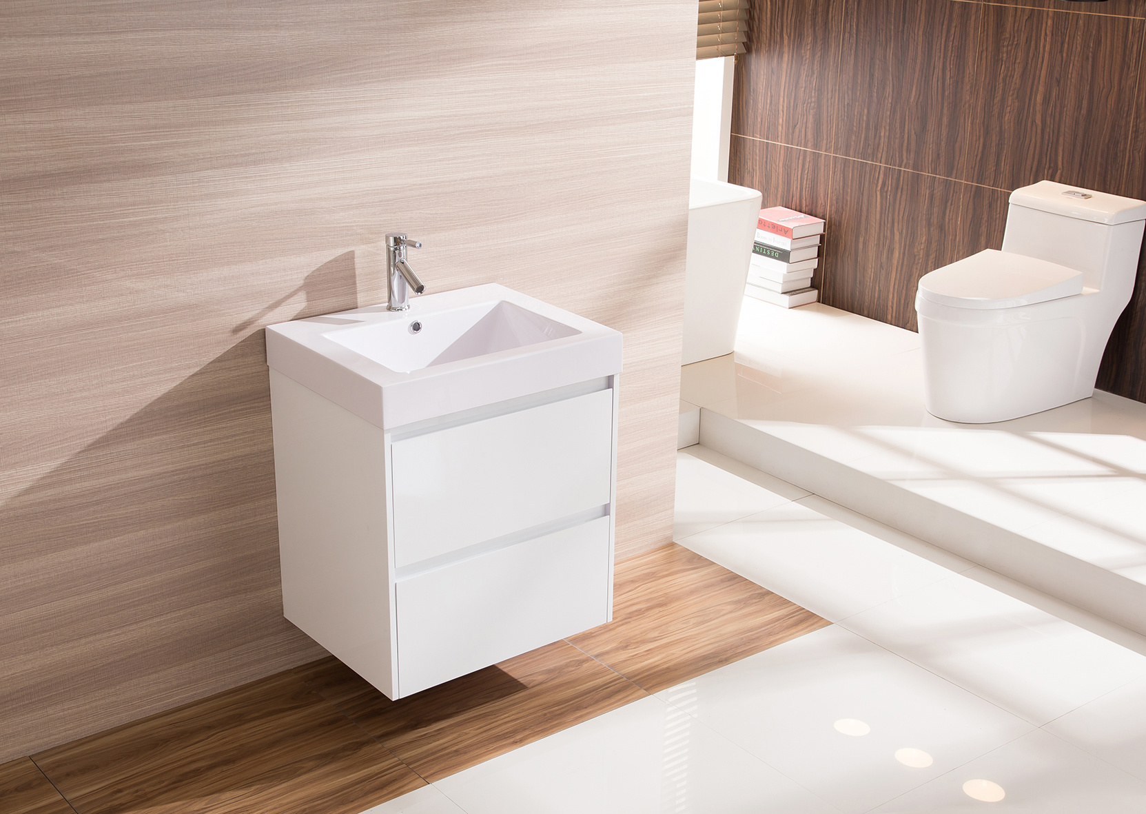 600mm Wall Hung Bathroom Vanity Unit With Polyurethane Finish, Artificial Stone Basin - Della Francesca  Z2767