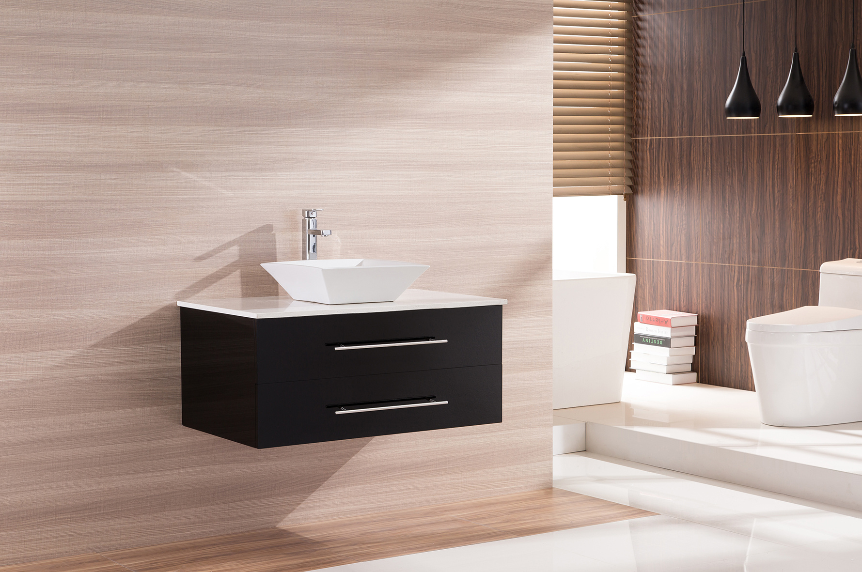 900mm Wall Hung Bathroom Vanity Unit With Stone Top, Basin - Della Francesca  Z2768