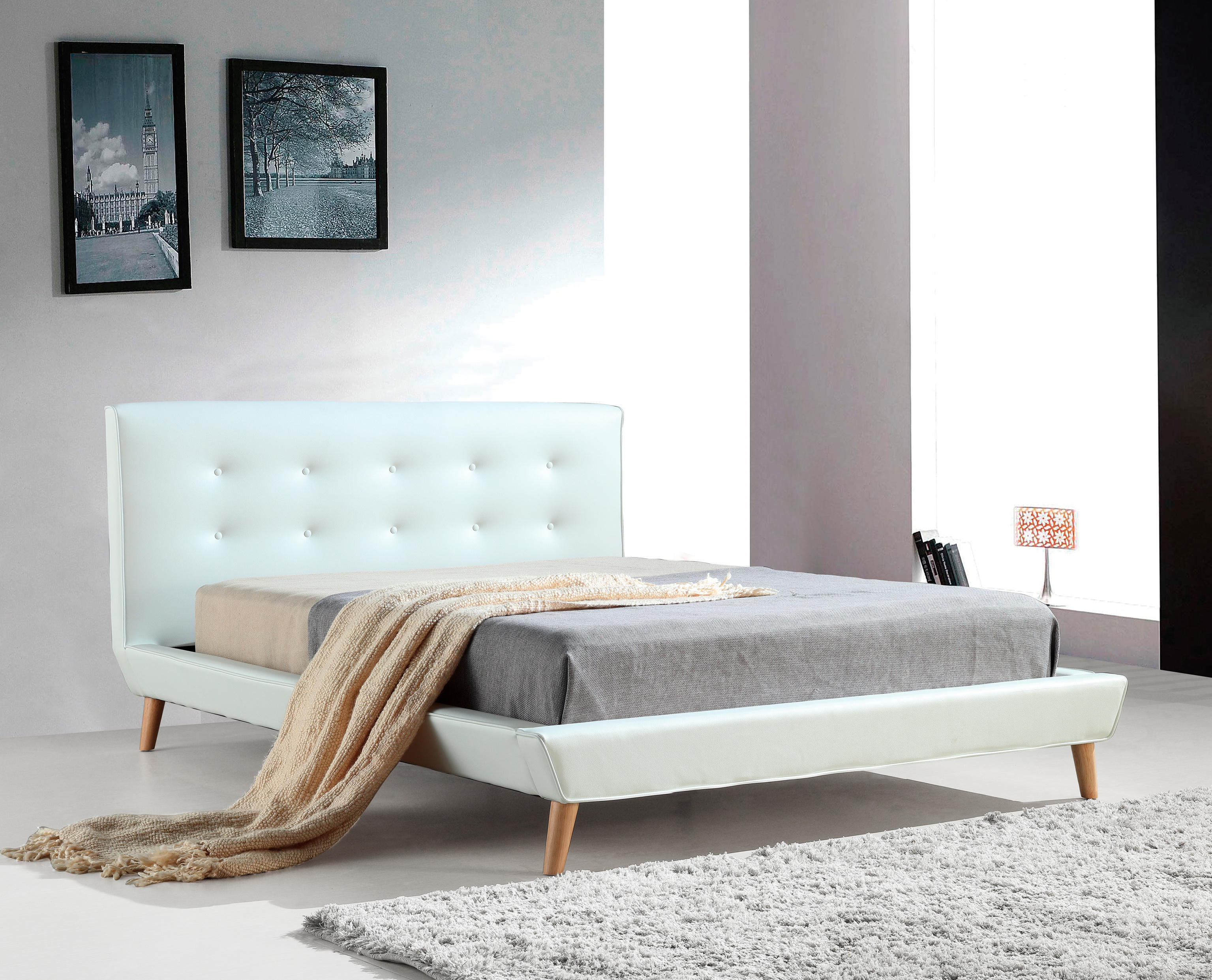 Double PU Leather Deluxe Bed Frame White  Z2810