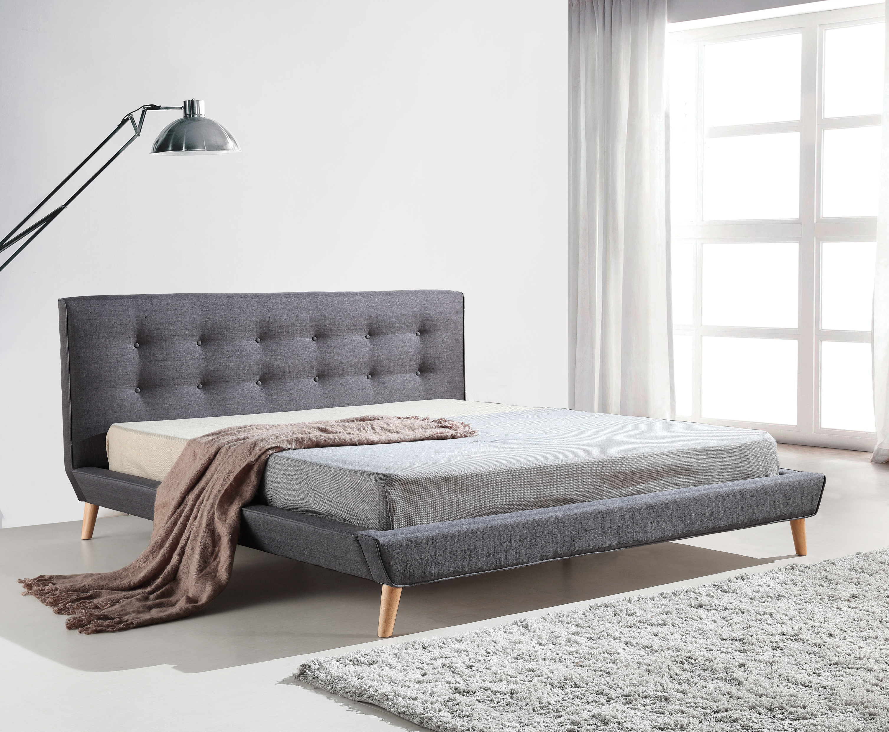 King Linen Fabric Deluxe Bed Frame Grey  Z2813