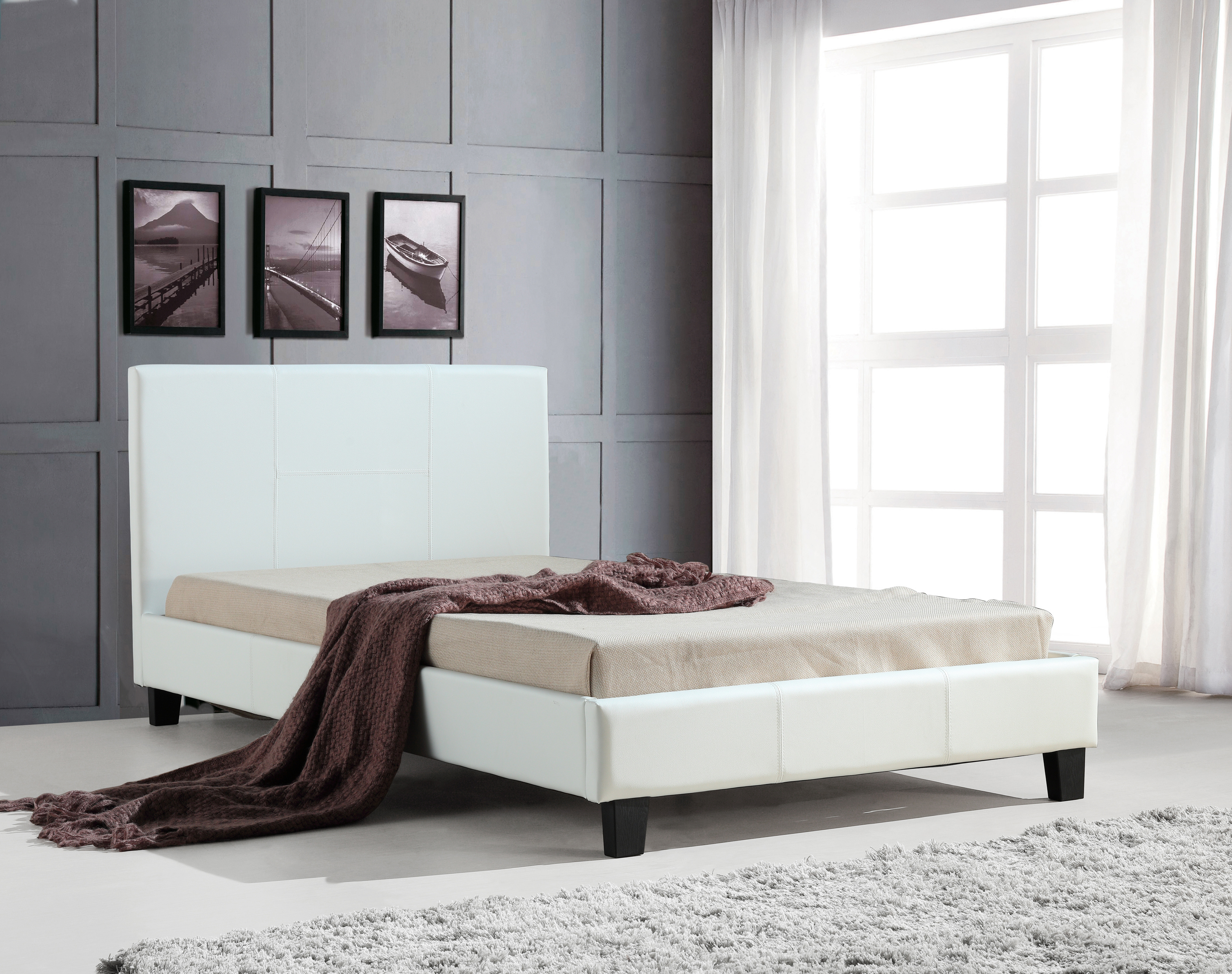 King Single PU Leather Bed Frame White  Z2815