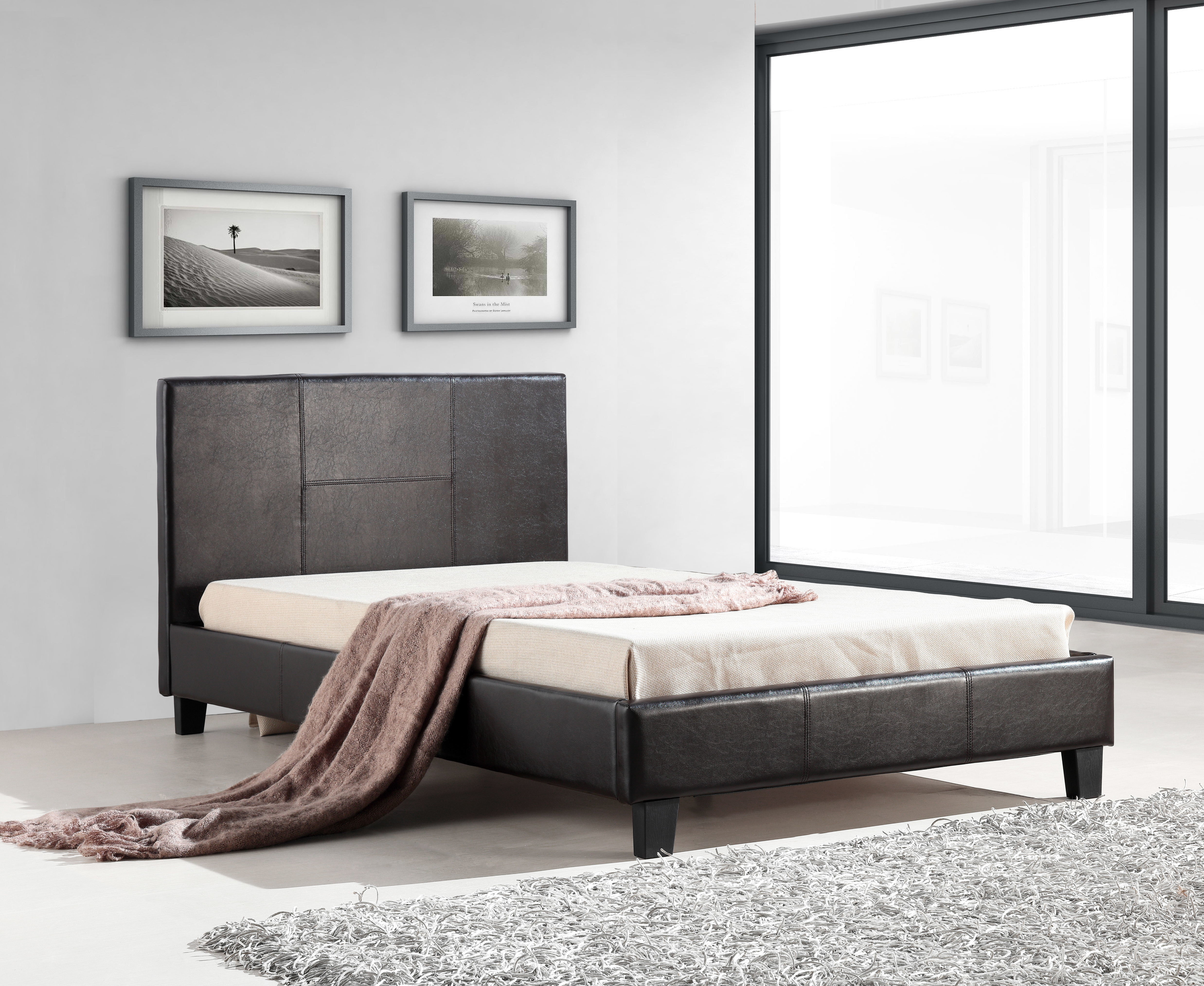 King Single PU Leather Bed Frame Brown  Z2816