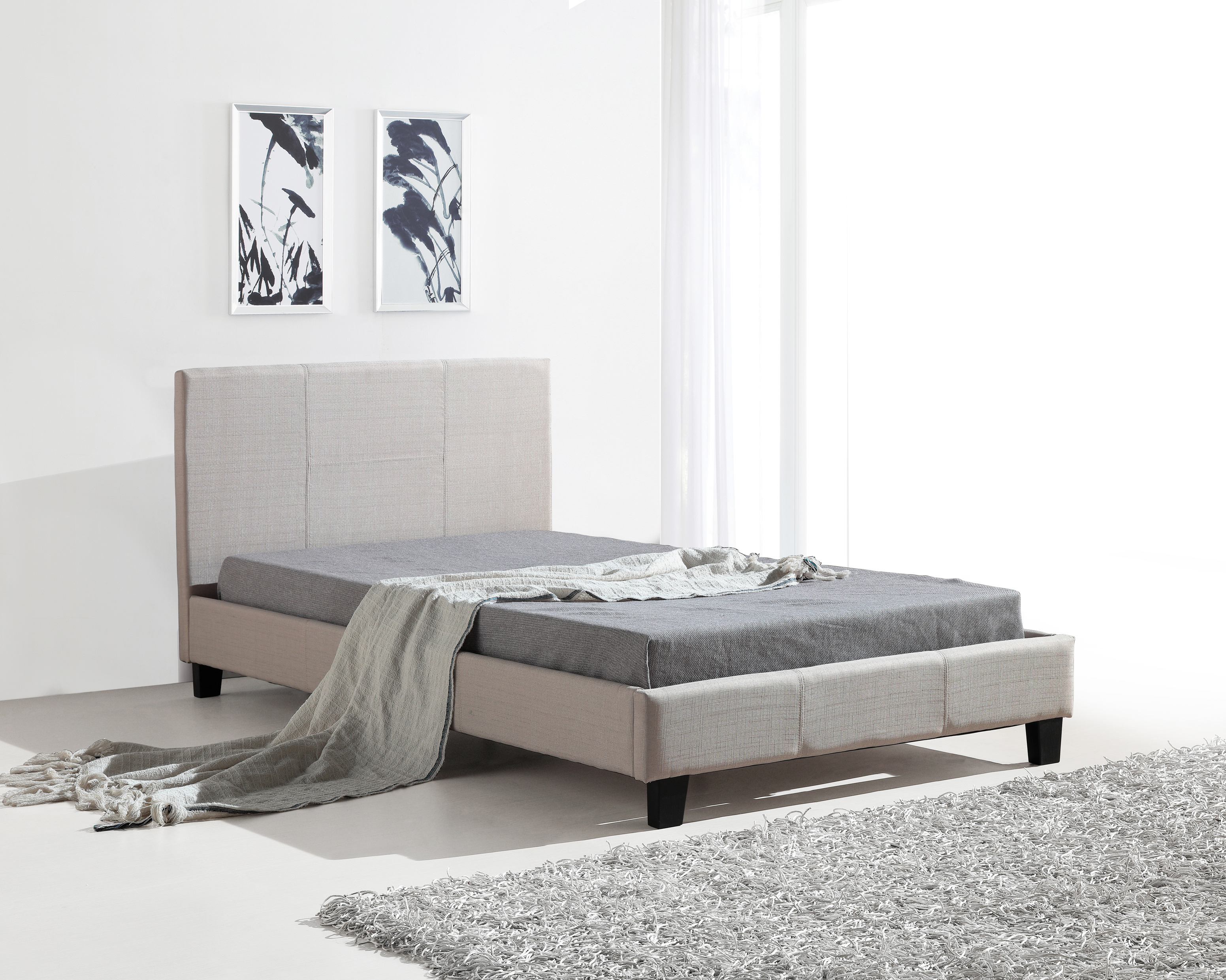 King Single Linen Fabric Bed Frame Beige  Z2817