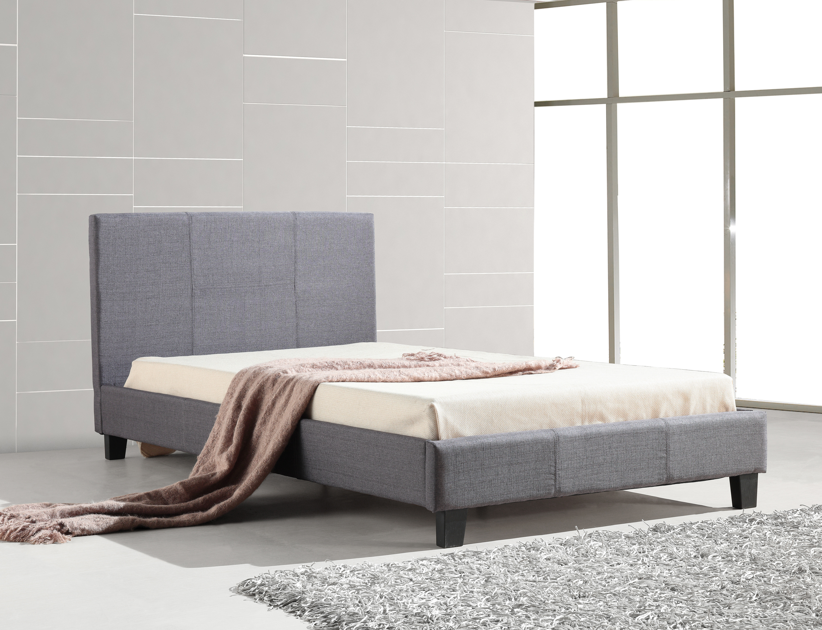 King Single Linen Fabric Bed Frame Grey  Z2818