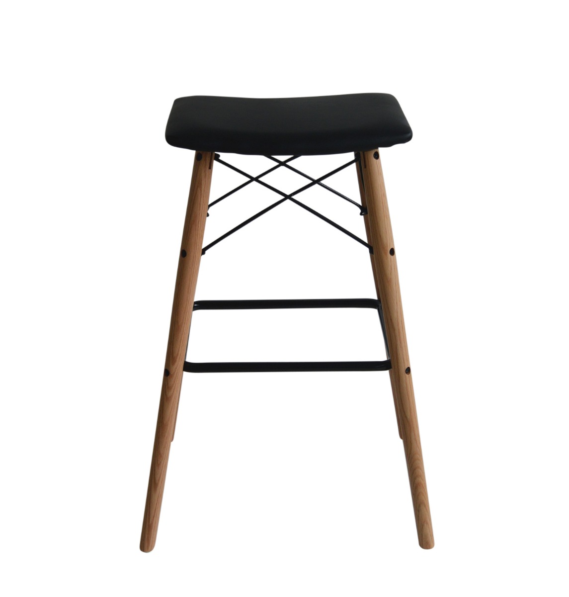 Set of 2 Saddle black barstools with Natural solid Red oak legs  Z3019