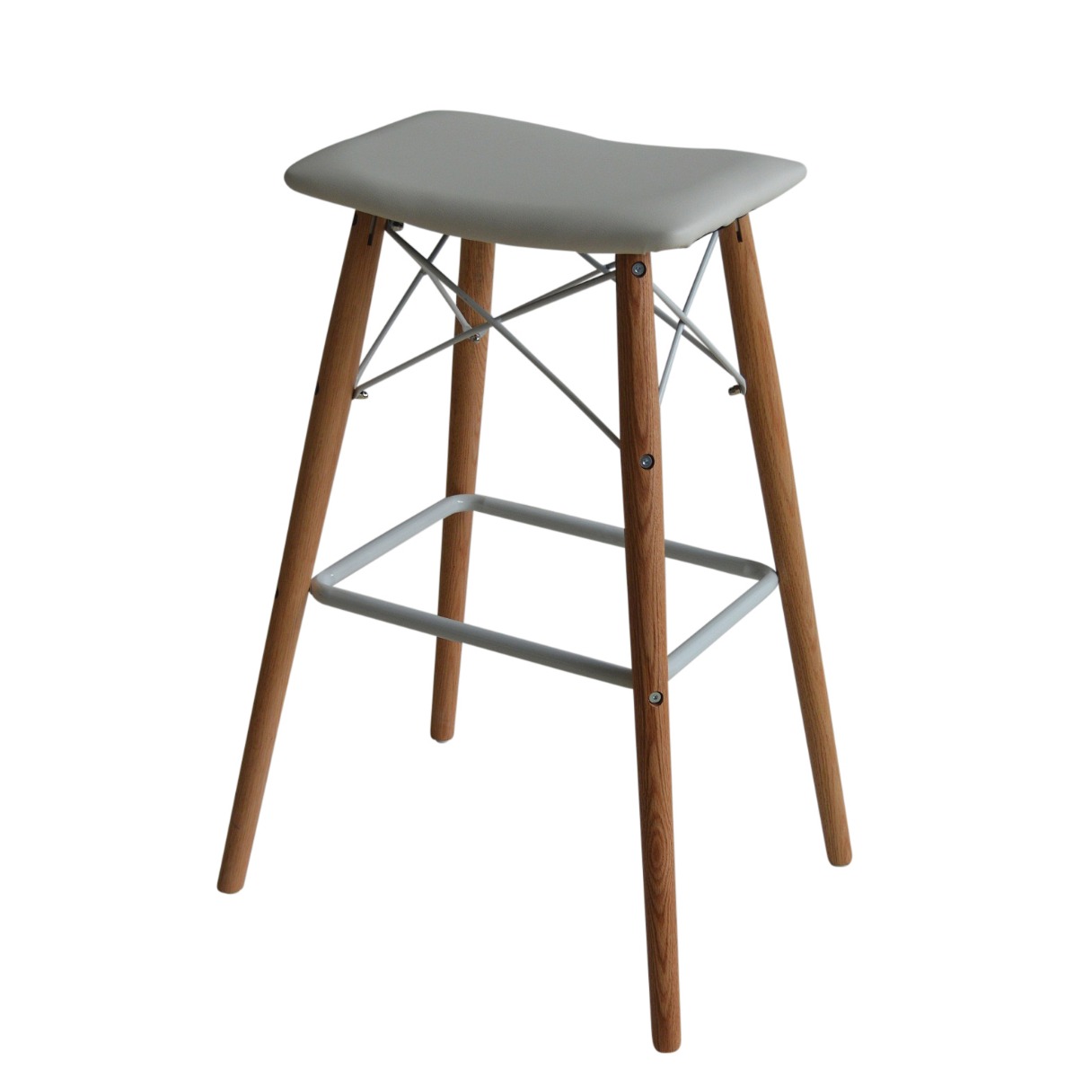 Set of 2 Saddle white barstools with Natural solid oak legs  Z3020