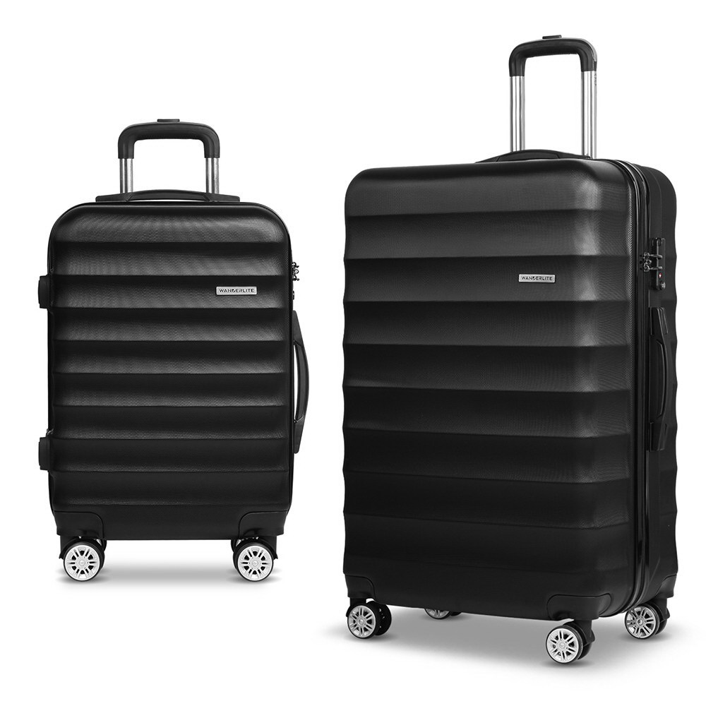 Set of 2 Hard Shell Lightweight Travel Luggage with TSA Lock Black  Z3072