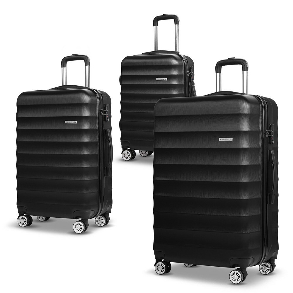 Set of 3 Hard Shell Lightweight Travel Luggage with TSA Lock Black  Z3073