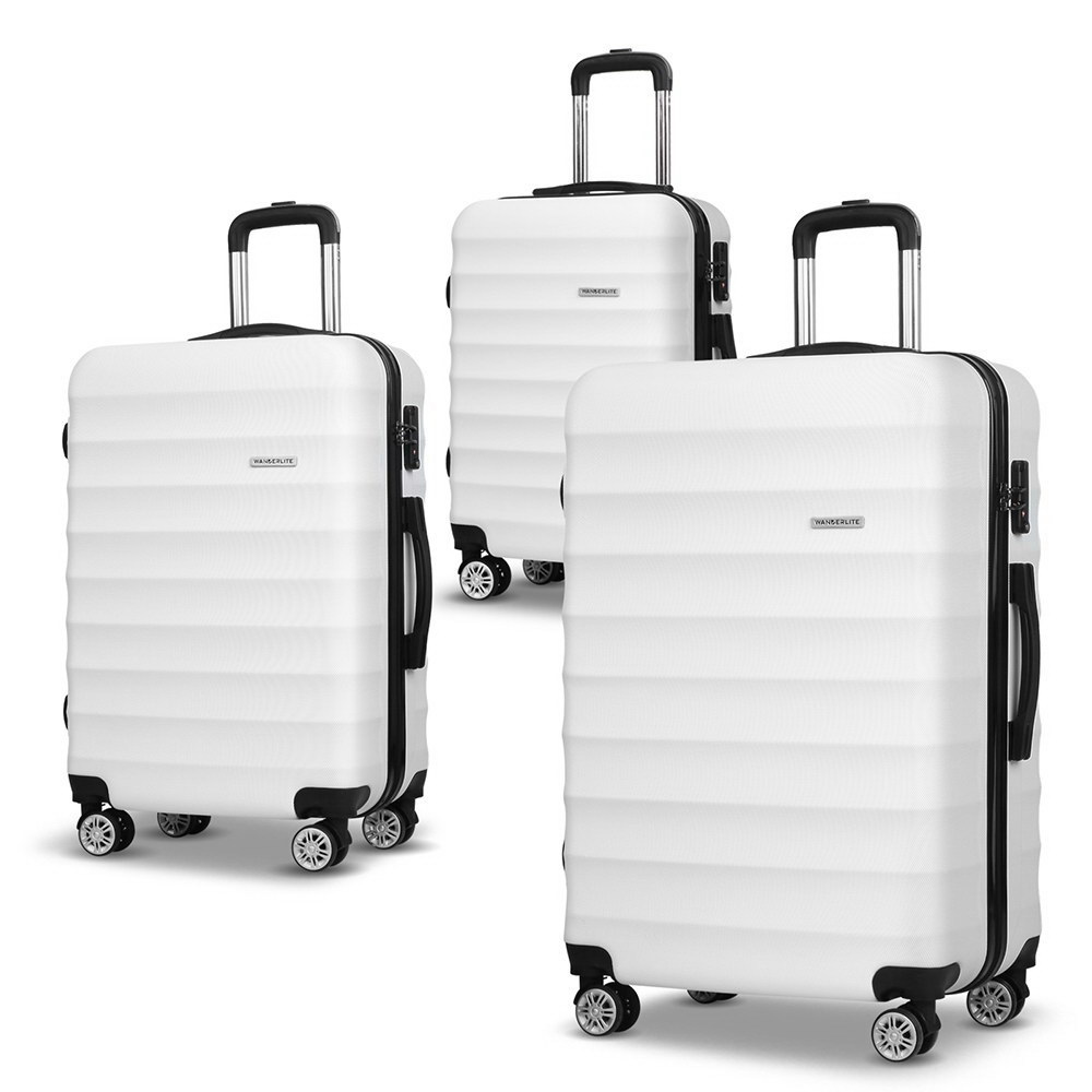 Set of 3 Hard Shell Lightweight Travel Luggage with TSA Lock White  Z3075