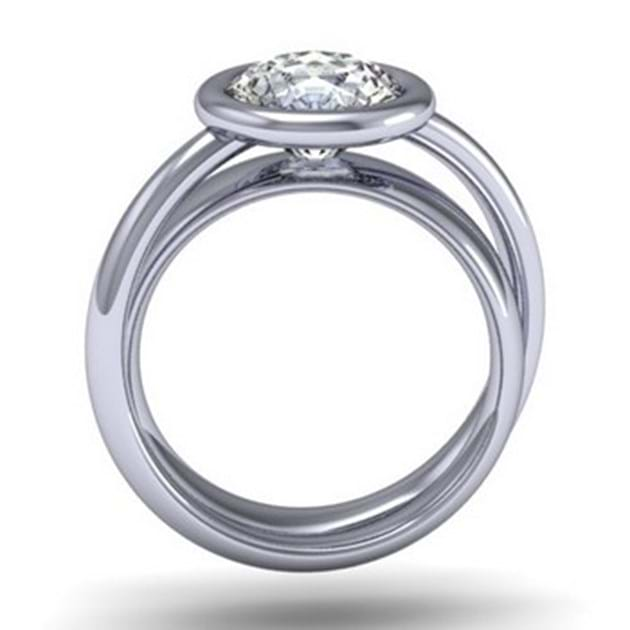 14K White Gold Three Band Engagement Rin