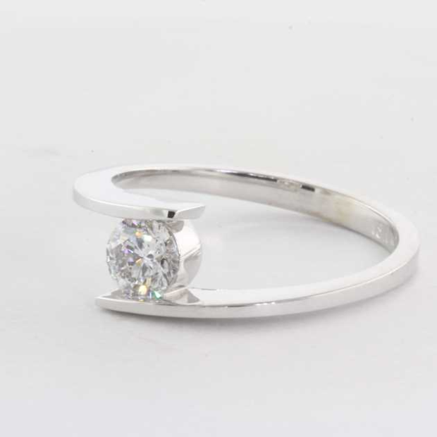 14K White Gold half bezel solitaire ring