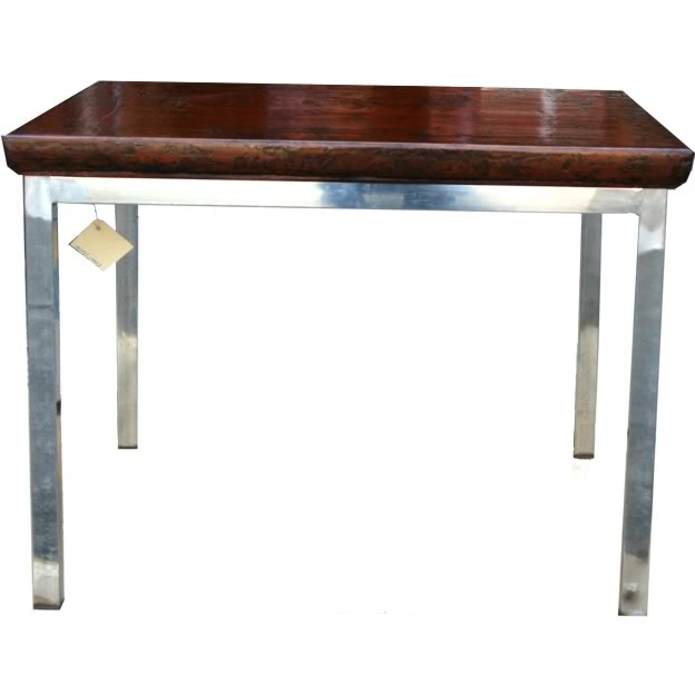 Rustic Side Table with Stainless Steel l