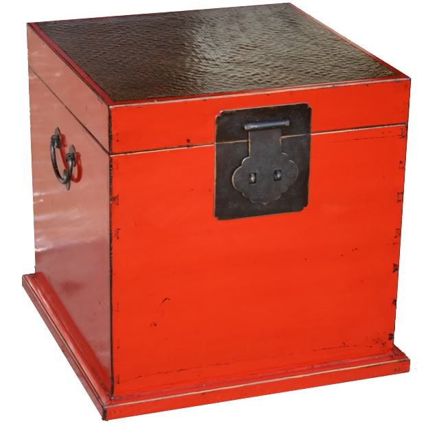 Red Rattan Top Cube Chest