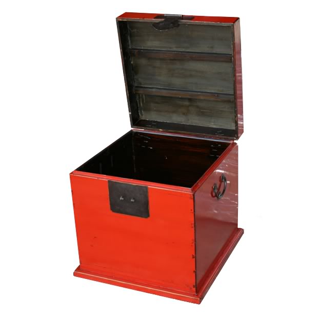 Red Rattan Top Cube Chest