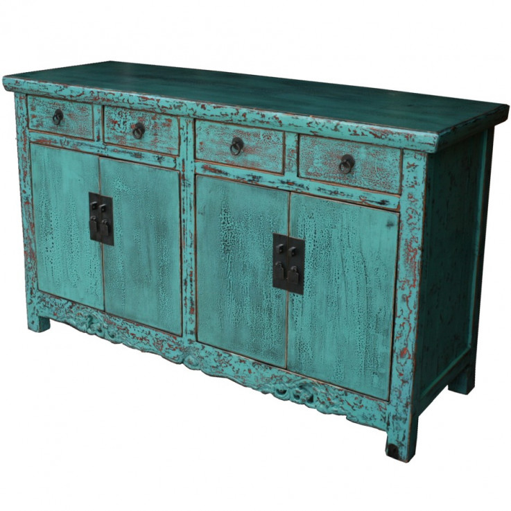 Chinese Turquoise Sideboard Buffet w/Car