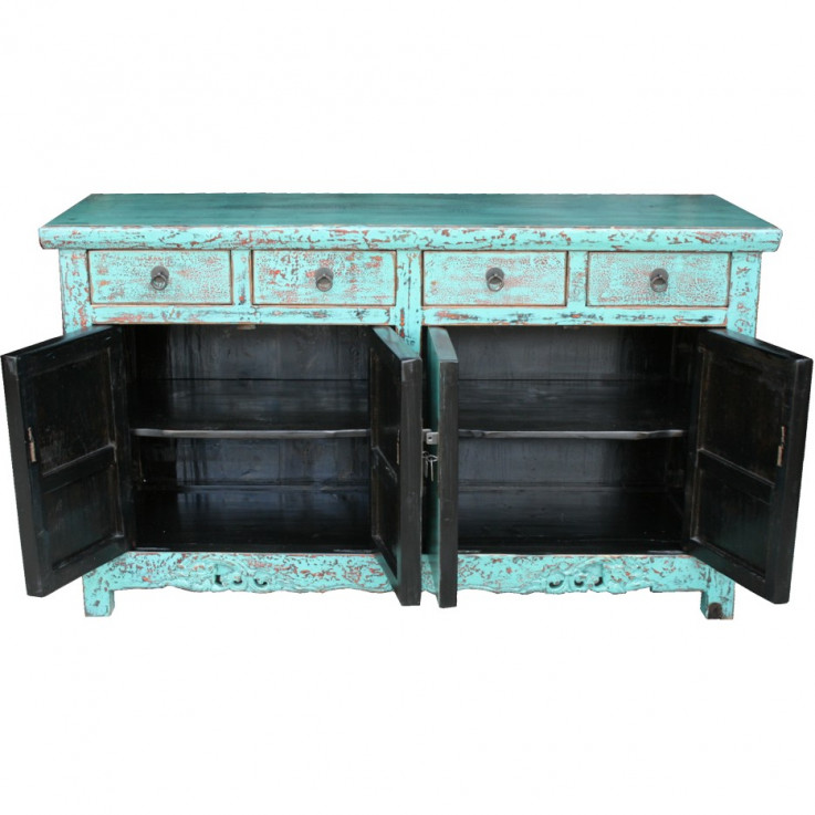 Chinese Turquoise Sideboard Buffet w/Car