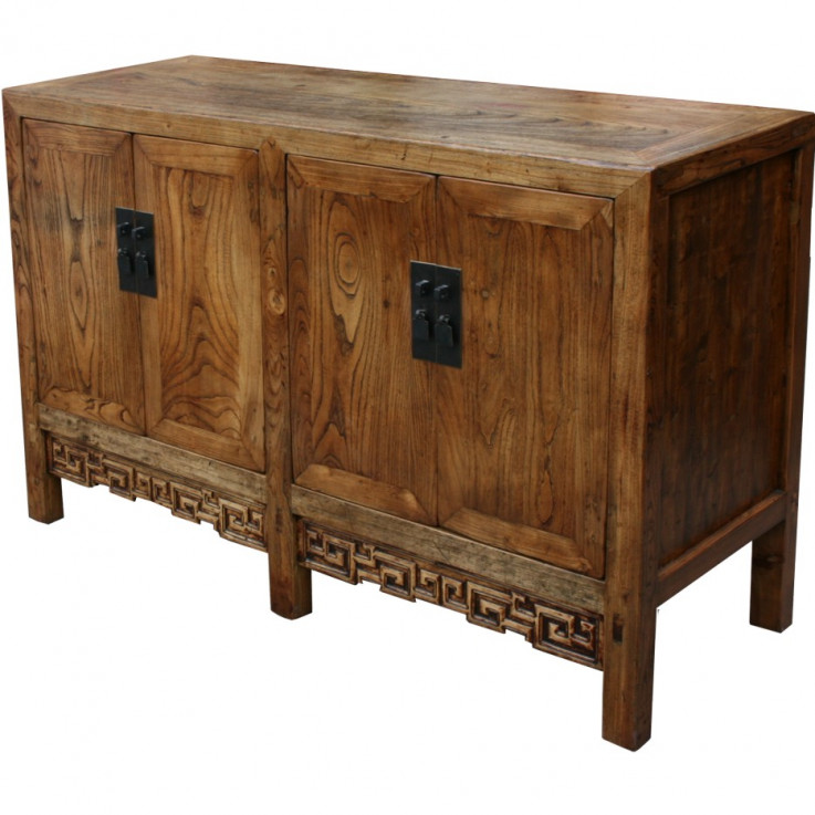 Natural Elm Chinese Sideboard w/ Carving