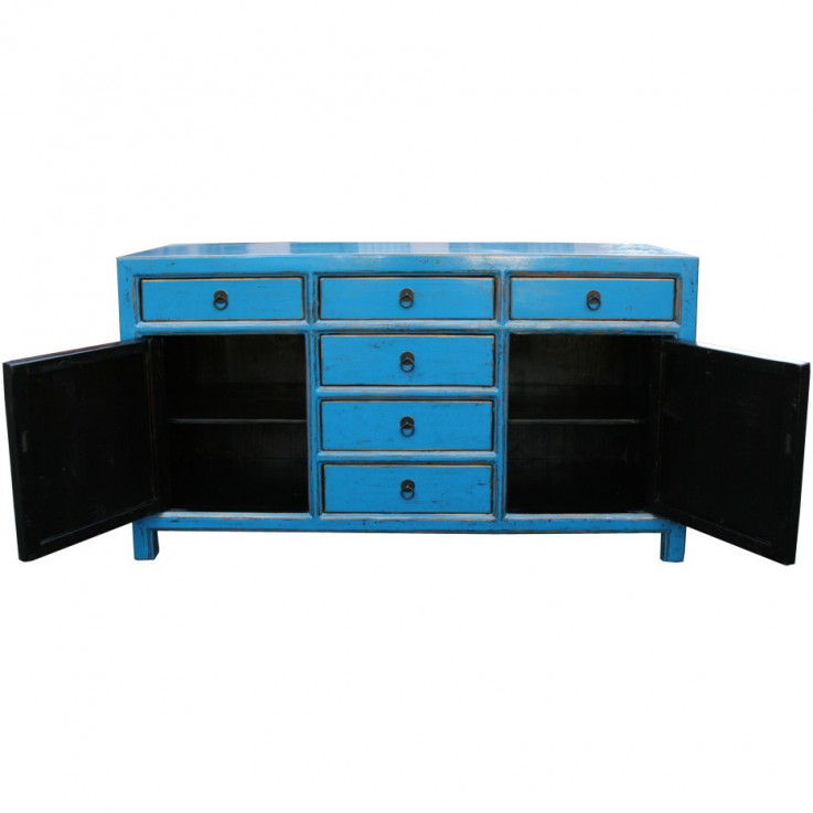 Blue Lacquered 6-Drawer Sideboard