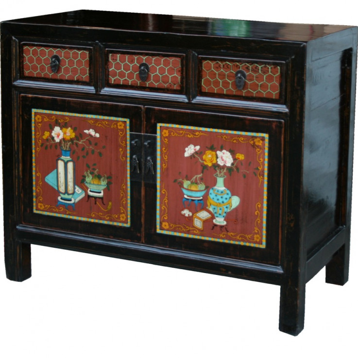 Mongolian Flora Painted Sideboard